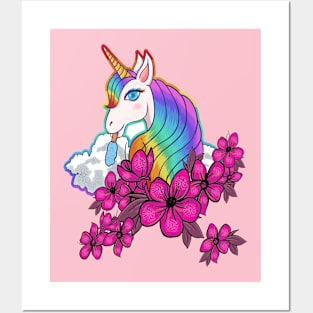 Cute Unicorn Flower Posters and Art